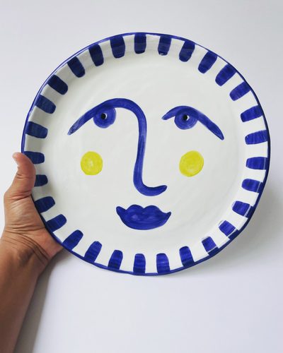 Cobalt Face Plate, hand-painted ceramic