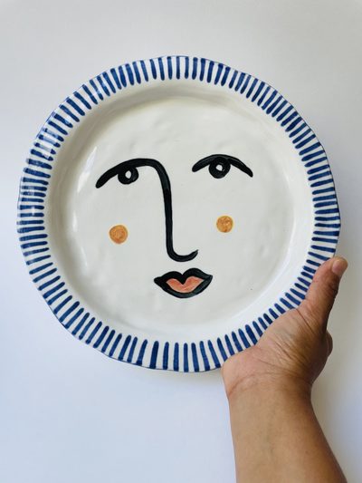 Face Plate with Striped Rim, hand-painted ceramic