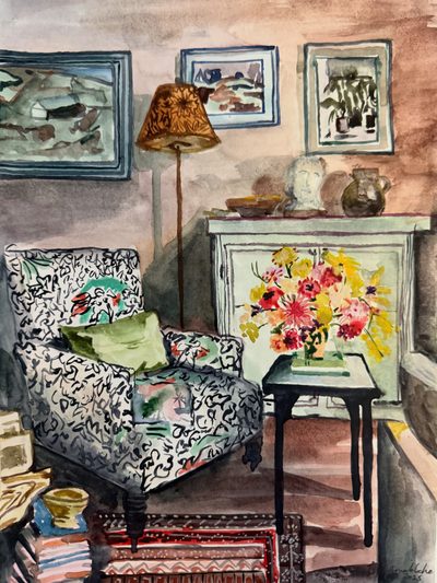 Armchair and Lamp, watercolour painting