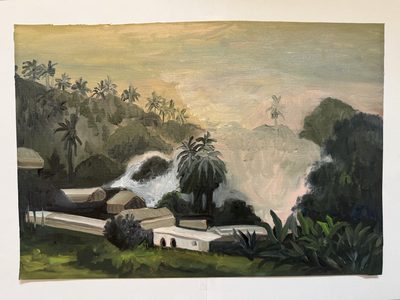 Valley with Palms, watercolour painting