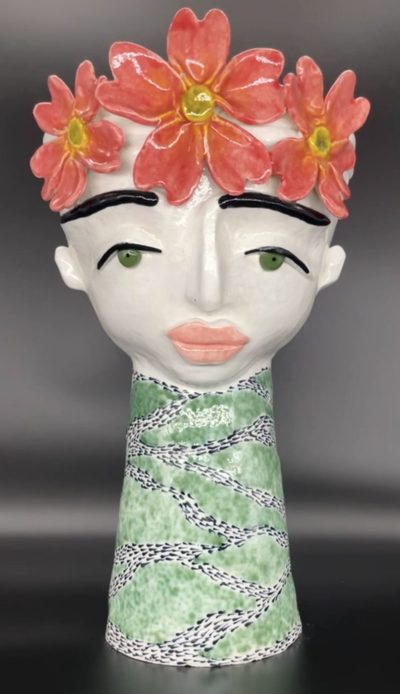 Coral Blossom Head Vase, handmade ceramic