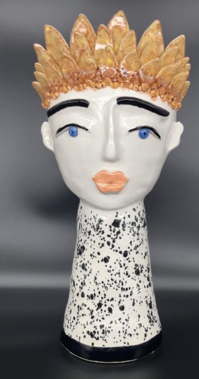 Gold Crown Head Vase, handmade ceramic