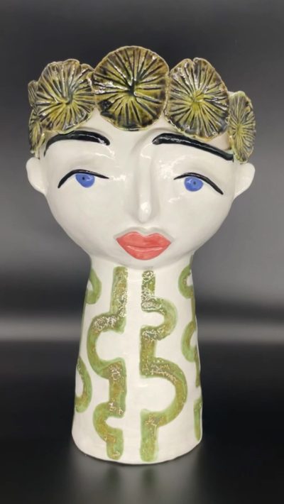Olive Rosette Head Vase, handmade ceramic