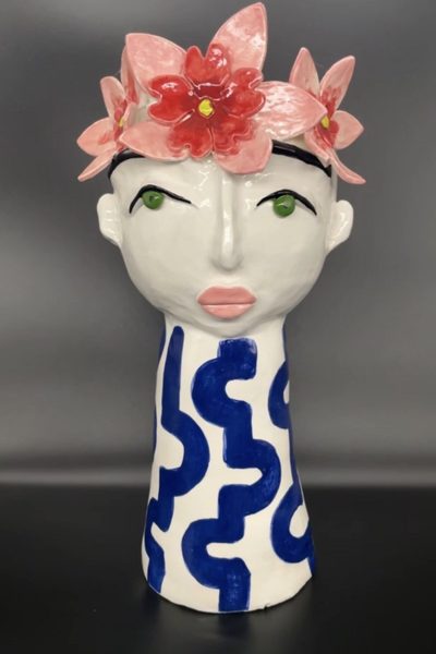 Pink Lily Head Vase, handmade ceramic